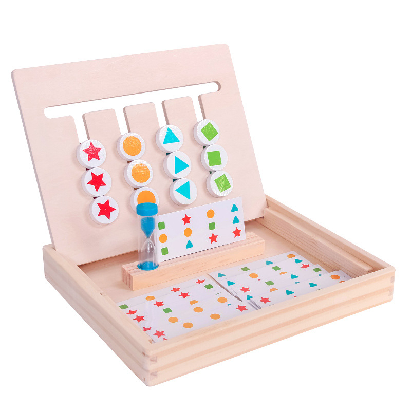 Wooden Four-Color Color and Shape Matching Logic Game